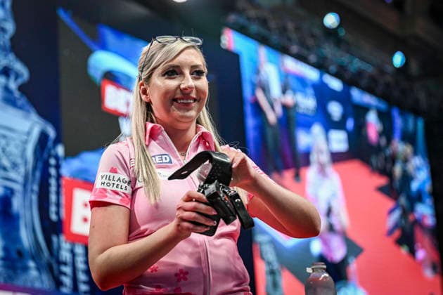 RECORD DATE NOT STATED 26th July 2026, Winter Gardens, Blackpool, Lancashire, England; 2026 Betfred Womens World Matchplay Darts, Final Day; Fallon Sherrock celebrates winning her semi final match against Lisa Ashton GodfreyxPitt