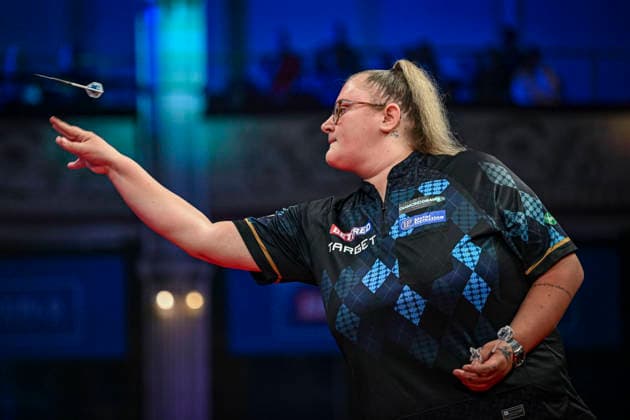 RECORD DATE NOT STATED 26th July 2026, Winter Gardens, Blackpool, Lancashire, England; 2026 Betfred Womens World Matchplay Darts, Final Day; Beau Greaves in action on the oche in her quarter final match against Kirsi Viinikainen GodfreyxPitt
