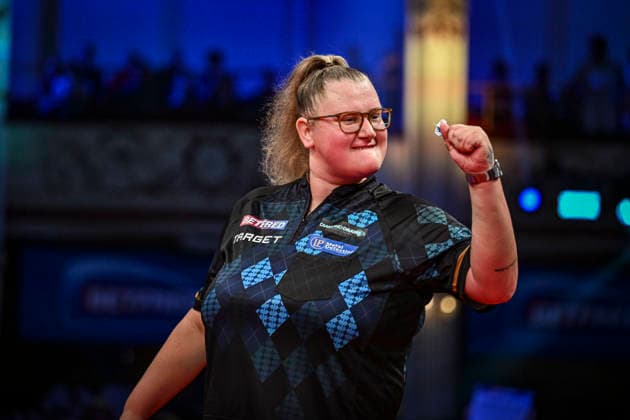 RECORD DATE NOT STATED 26th July 2026, Winter Gardens, Blackpool, Lancashire, England; 2026 Betfred Womens World Matchplay Darts, Final Day; Beau Greaves celebrates winning the Betfred Womens World Matchplay final against Fallon Sherrock GodfreyxPitt