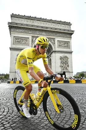Slovenian Tadej Pogacar of UAE Team Emirates XRG and pictured in front of Arc De Triomphe during stage 21 of the 2026 Tour de France cycling race, a stage of 130km from Thoiry to Paris Champs-Elysees , on Sunday 26 July 2026. The 113th edition of the Tour de France starts on Saturday 4 July in Barcelona, Spain, and will finish in Paris, France on the 26th of July. JASPERxJACOBS  x182103170x