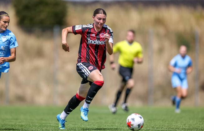 GER, Frankfurt, Eintracht Frankfurt II vs Viktoria Berlin, Vorbereitung, Fussball, DFB, Spielzeit 2026 2027, Sportpark Preungesheim, Testspiel im Bild: Tessa Zimmermann (Eintracht Frankfurt Frauen II 31) DFB DFL REGULATIONS PROHIBIT ANY USE OF PHOTOGRAPHS AS IMAGE SEQUENCES AND OR QUASI-VIDEO, 26.07.2026 *** GER, Frankfurt, Eintracht Frankfurt II vs. Viktoria Berlin, Preseason, Soccer, DFB, 2026–2027 Season, Sportpark Preungesheim, Photo from the friendly match: Tessa Zimmermann, Eintracht Frankfurt Women II 31. DFB and DFL regulations prohibit any use of photographs as image sequences and or quasi-video. July 26, 2026 Copyright: HMBxMedia HendrikxHamelau