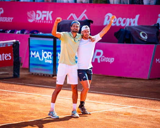 July 26, 2026, Cascais, Lisbon, Portugal: Titouan Droguet Kyrian Jacquet celebration after winning the doubles final of the Millennium Estoril Open at the Estoril Tennis Club on july 26, 2026 in Estoril, Cascais, Portugal. Tennis 2026: Millennium Estoril Open - Titouan Droguet Kyrian Jacquet 2 Vs 1 Orlando Luz Rafael Matos  - ZUMAr200 20260726_zsp_r200_006 Copyright: xNunoxReisinhox