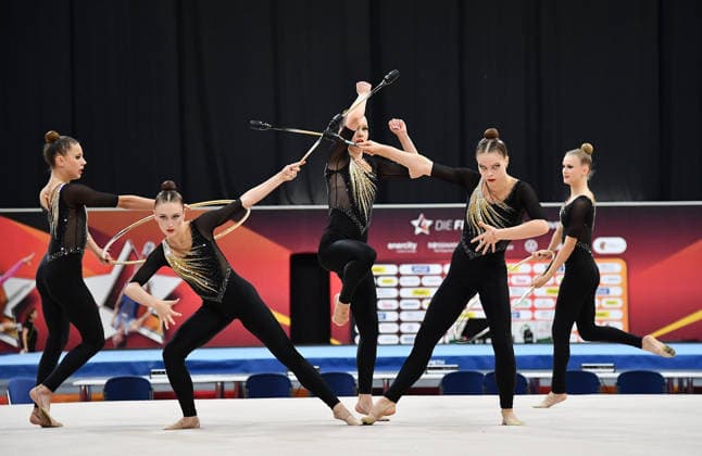 26.07.2026, xhbx, Turnen Rhythmische Sportgymnastik, Deutsche Meisterschaften 2026 v.l. Gruppe, Mannschaft Gruppe, Mannschaft Berliner Turn- und Freizeitsport-Bund Reifen Keulen Übung (DFL DFB REGULATIONS PROHIBIT ANY USE OF PHOTOGRAPHS as IMAGE SEQUENCES and or QUASI-VIDEO) Hannover *** July 26, 2026, xhbx, Gymnastics, Rhythmic Gymnastics, 2026 German Championships – Group, Team Group, Team Berlin Gymnastics and Recreational Sports Association – Hoop, Clubs, Routine – DFL DFB REGULATIONS PROHIBIT ANY USE OF PHOTOGRAPHS AS IMAGE SEQUENCES AND OR QUASI-VIDEO – Hanover