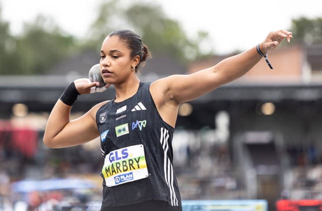Deutsche Leichtathletik-Meisterschaften; Bochum-Wattenscheid, 26.07.2026 Yemisi Mabry (MTG Mannheim) wird Deutsche Meisterin im Kugelstoßen der Frauen; Deutsche Leichtathletik-Meisterschaften am 26.07.2026 im Lohrheidestadion in Bochum-Wattenscheid (Nordrhein-Westfalen). *** German Track and Field Championships, Bochum-Wattenscheid, July 26, 2026: Yemisi Mabry of MTG Mannheim becomes the German champion in the women’s shot put at the German Track and Field Championships on July 26, 2026, at the Lohrheidestadion in Bochum-Wattenscheid, North Rhine-Westphalia Copyright: xBEAUTIFULxSPORTS R.xSchmittx