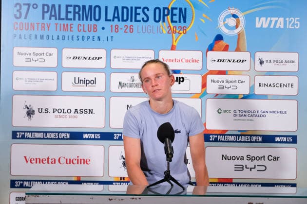 IPA87027528 - Palermo, Italy, July 2026. Country Time Club, women s singles final at the 2026 Palermo Ladies Open, a professional women s tennis tournament on the WTA, Tennis Damen 125 circuit. Pictured: Fiona Ferro at a press conference, PK, Pressekonferenz  Copyright: xFedericoxSerra IPAxSportx xx 87027528