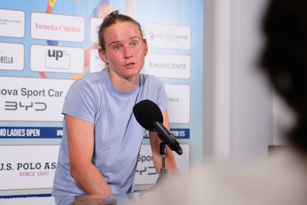 IPA87027541 - Palermo, Italy, July 2026. Country Time Club, women s singles final at the 2026 Palermo Ladies Open, a professional women s tennis tournament on the WTA, Tennis Damen 125 circuit. Pictured: Fiona Ferro at a press conference, PK, Pressekonferenz  Copyright: xFedericoxSerra IPAxSportx xx 87027541