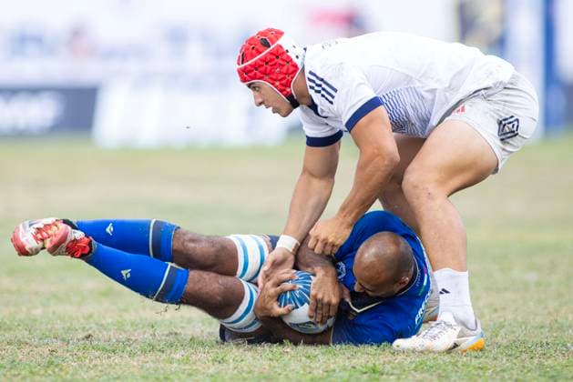 July 26, 2026, Split, Dalmatia, Croatia: Joe QUERE KARABA (France) 1 in actiong during RUGBY EUROPE SEVENS MEN S CHAMPIONSHIP SERIES 2026 - SPLIT FINAL match between the France and Italy. On photo Joe QUERE KARABA (France) 1 and ond the ground Michael MBA (Italy) 10. Split Croatia - ZUMAp210 20260726_zsp_p210_010 Copyright: xMajaxPrgometx