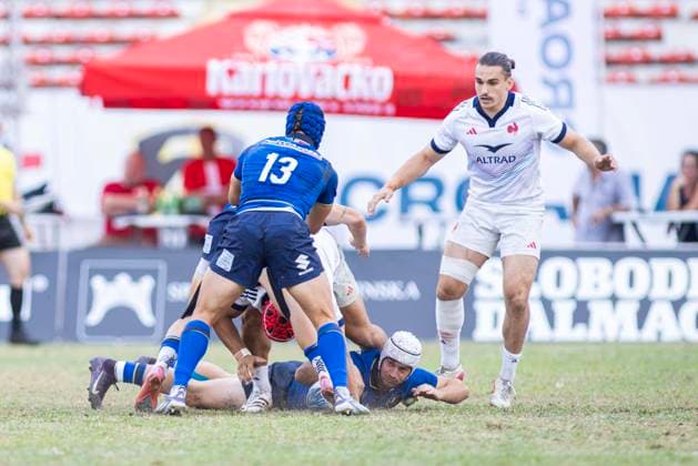 July 26, 2026, Split, Dalmatia, Croatia: Action during RUGBY EUROPE SEVENS MEN S Split final. On photo Arthur MATHIRON (France) 21 and Simone GESI (Italy) 13. RUGBY EUROPE SEVENS MEN s CHAMPIONSHIP SERIES 2026 - SPLIT FINAL: France Vs Italy 43:0  - ZUMAp210 20260726_zsp_p210_013 Copyright: xMajaxPrgometx
