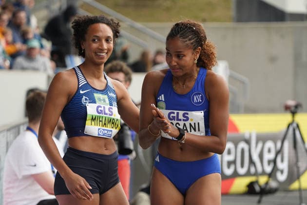 Leichtathletik, Athletics, Track and Field,, Leichtathletik DM 2026 , 25.07-26.07.2026, Lohrheidestadion Bochum-Wattenheid Weitsprung Frauen Finale, Malaika Mihambo, LG Kurpfalz , mikaelle assani, karlsruhe sv Copyright Gladys Chai von der Laage *** Track and Field, Athletics, Track and Field, 2026 German Track and Field Championships, July 25–26, 2026, Lohrheidestadion, Bochum, Wattenheid, Women’s Long Jump Final, Malaika Mihambo, LG Kurpfalz, Mikaelle Assani, Karlsruher SV. Copyright Gladys Chai von der Laage