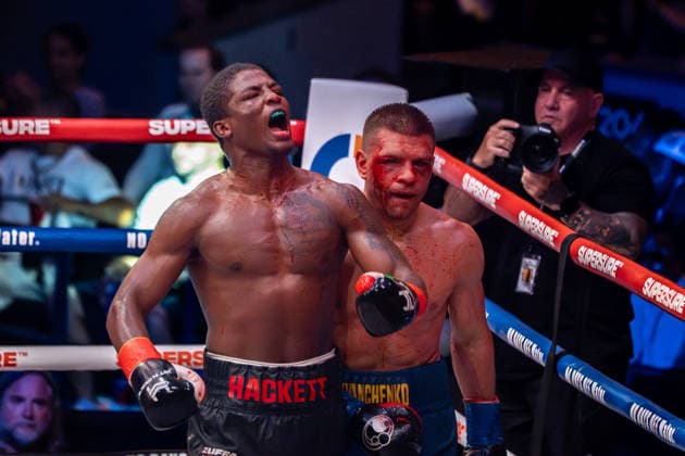July 26, 2026, New York, New York, USA: JALIL HACKETT (black trunks) celebrates after battling SERGIY DEREVYANCHENKO in a middleweight bout at Madison Square Garden in New York, New York. New York USA - ZUMAp109 20260726_zaf_p109_003 Copyright: xJoelxPlummerx