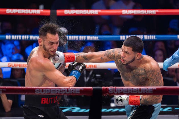 July 26, 2026, New York, New York, USA: EDGAR BERLANGA (teal trunks) battles STEVEN BUTLER in a super middleweight bout at Madison Square Garden in New York, New York. New York USA - ZUMAp109 20260726_zaf_p109_010 Copyright: xJoelxPlummerx