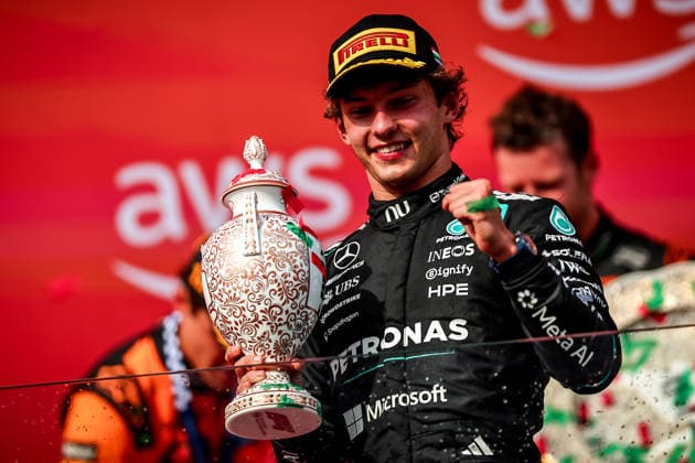 (260727) -- MOGYOROD, July 27, 2026 -- Mercedes Andrea Kimi Antonelli of Italy celebrates during the awarding ceremony after the Formula One Hungarian Grand Prix at the Hungaroring in Mogyorod, near Budapest, Hungary, July 26, 2026. (Photo by Xinhua) (SP)HUNGARY-MOGYOROD-F1-HUNGARIAN GRAND PRIX-RACE DavidxBalogh 