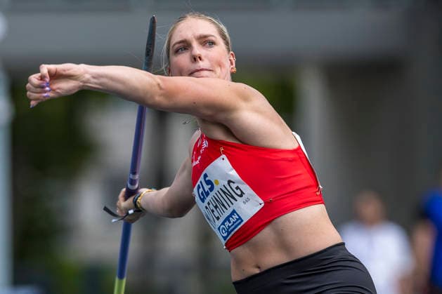 Deutsche Leichtathletik-Meisterschaften; Bochum-Wattenscheid, 26.07.2026 Marie Dehning (TSV Bayer o4 Leverkusen), Speerwurf; Deutsche Leichtathletik-Meisterschaften am 26.07.2026 im Lorheide-Stadion, Bochum-Wattenscheid (Nordrhein-Westfalen). *** German Track and Field Championships, Bochum Wattenscheid, July 26, 2026; Marie Dehning, TSV Bayer 04 Leverkusen, javelin throw; German Track and Field Championships on July 26, 2026, at Lorheide Stadium, Bochum-Wattenscheid, North Rhine-Westphalia Copyright: xBEAUTIFULxSPORTS AxelxKohringx