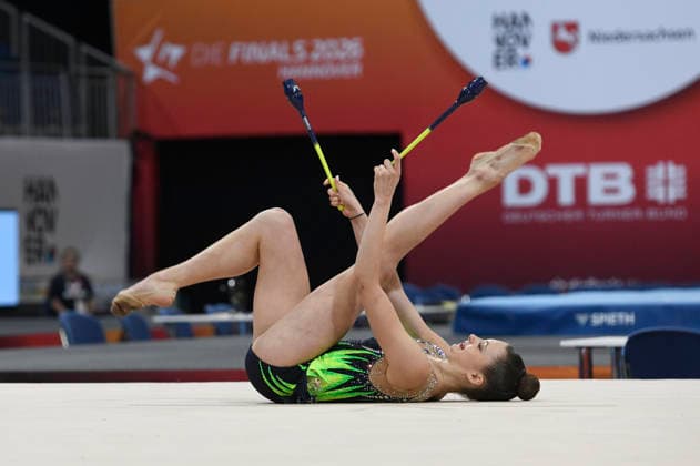Lada Pusch gewinnt die Goldmedaille im Finale der Deutschen Meisterschaft in Rhythmischer Sportgymnastik, Keulen bei den 6. Finals 2026 in der ZAG Arena. Hannover, 26.07.2026 *** Lada Pusch wins the gold medal in the final of the German Rhythmic Gymnastics Championships, clubs event, at the 6 Finals 2026 in the ZAG Arena in Hanover, July 26, 2026 Foto:xC.xNiehausx xFuturexImagex finals_6808