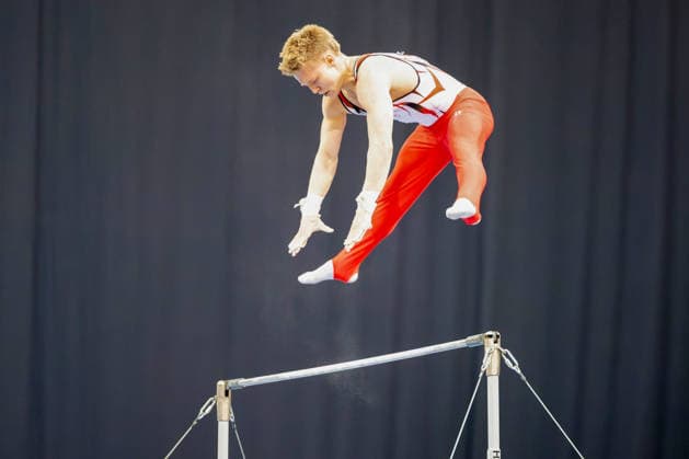 DM Finals 2026; Gerätfinals Männer Reck***Gabriel Eichhorn bei seiner Übung *** 2026 DM Finals Men s Apparatus Finals: High Bar***Gabriel Eichhorn performing his routine Copyright: xUdoxHerrmannx