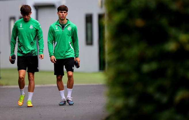 Shamrock Rovers press conference, PK, Pressekonferenz & Squad Training, Roadstone, Dublin 27 7 2026 Cian Barrett and Max Kovalevskis Cian Barrett and Max Kovalevskis 27 7 2026  Copyright: xx RB1_6026