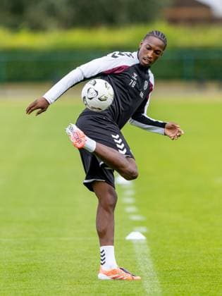 Laurent Mendy of Heart of Midlothian during Hearts training ahead of the clash with Sturm Graz Heart of Midlothian Training, Football, Oriam, Edinburgh, Scotland, UK - 27 Jul 2026Edinburgh Oriam Scotland United Kingdom EDITORIAL USE ONLY No use with unauthorised audio, video, data, fixture lists, club league logos or live services. Online in-match use limited to 120 images, no video emulation. No use in betting, games or single club league player publications.  Copyright: xAlanxRennie Shutterstockx 17015659ah