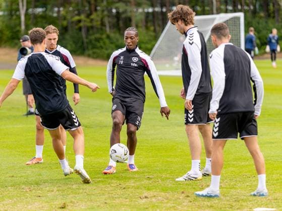 Laurent Mendy of Heart of Midlothian during Hearts training ahead of the clash with Sturm Graz Heart of Midlothian Training, Football, Oriam, Edinburgh, Scotland, UK - 27 Jul 2026Edinburgh Oriam Scotland United Kingdom EDITORIAL USE ONLY No use with unauthorised audio, video, data, fixture lists, club league logos or live services. Online in-match use limited to 120 images, no video emulation. No use in betting, games or single club league player publications.  Copyright: xAlanxRennie Shutterstockx 17015659cw