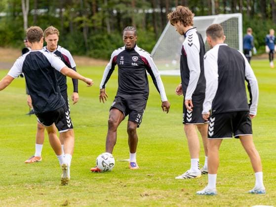 Laurent Mendy of Heart of Midlothian during Hearts training ahead of the clash with Sturm Graz Heart of Midlothian Training, Football, Oriam, Edinburgh, Scotland, UK - 27 Jul 2026Edinburgh Oriam Scotland United Kingdom EDITORIAL USE ONLY No use with unauthorised audio, video, data, fixture lists, club league logos or live services. Online in-match use limited to 120 images, no video emulation. No use in betting, games or single club league player publications.  Copyright: xAlanxRennie Shutterstockx 17015659cz