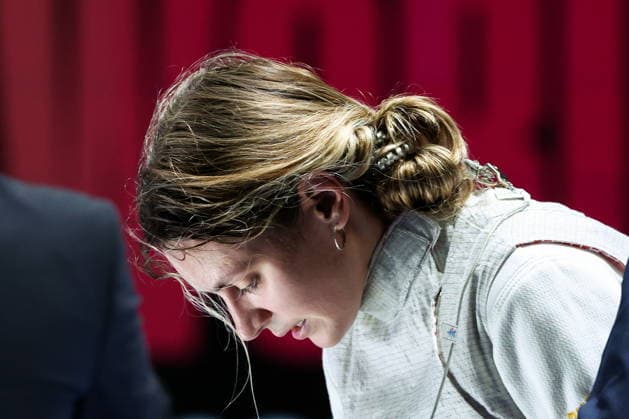 CHINA, HONG KONG - JULY 27, 2026: Russia s Anna Solovyova competes in the ladies individual foil event at the 2026 Kerry Fencing World Championships. Mikhail Sinitsyn TASS  95532307