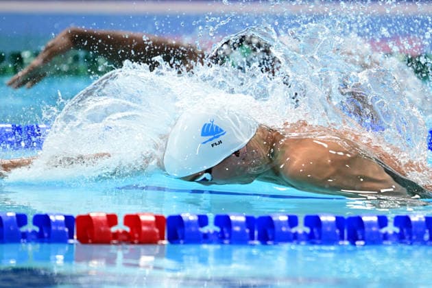 COM26 SWIMMING HEATS, David Young of Fiji during the Men™s 100m Freestyle heats at the Glasgow 2026 Commonwealth Games at the Tollcross International Swimming Centre in Glasgow, Scotland, Monday, July 27, 2026. ( NO ARCHIVING, EDITORIAL USE ONLY Glasgow Scotland United Kingdom  Copyright: xDEANxLEWINSx 20260727159511824643