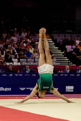 GLASGOW, SCOTLAND - JULY 27: James HARDY of Australia competes and comes third in the Men’s Floor Exercise Final at The Arena, Glasgow on July 27, 2026 in Glasgow, Scotland. (Photo by Claire Jeffrey Sports Press Photo)  Copyright: xClairexJeffreyx xSPPx Sportspressphoto_SPR197833
