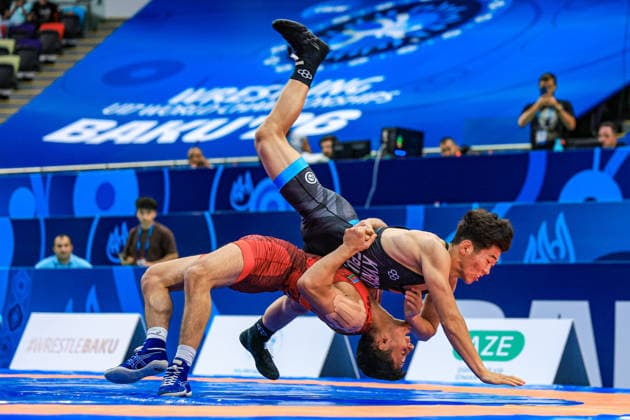 U17, U 17 Wrestling World Championships 55kg GR - Gurban Majnunov (AZE) df. Alikhan Nurbekovich Miinazarov (KGZ) *** U17 Wrestling World Championships, 55 kg Greco-Roman: Gurban Majnunov (AZE) defeated Alikhan Nurbekovich Miinazarov (KGZ) Copyright: xUnitedxWorldxWrestlingx xAmirrezx UWW-U17-WC-BAKU-2026
