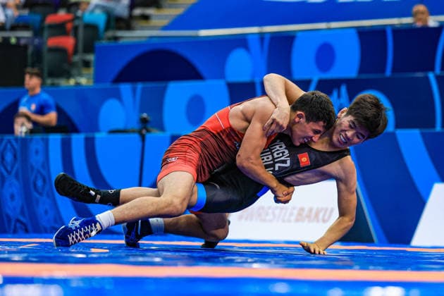 U17, U 17 Wrestling World Championships 55kg GR - Gurban Majnunov (AZE) df. Alikhan Nurbekovich Miinazarov (KGZ) *** U17 Wrestling World Championships, 55 kg Greco-Roman: Gurban Majnunov (AZE) defeated Alikhan Nurbekovich Miinazarov (KGZ) Copyright: xUnitedxWorldxWrestlingx xAmirrezx UWW-U17-WC-BAKU-2026