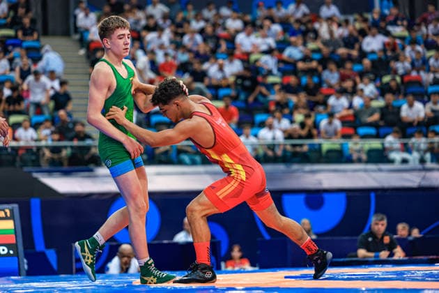 U17, U 17 Wrestling World Championships 55kg GR - Haniel De Jesus Rodriguez Nolaya (VEN) df. Domantas Merkelis (LTU) *** U17 Wrestling World Championships, 55 kg Greco-Roman: Haniel De Jesus Rodriguez (Nolaya, VEN) defeated Domantas Merkelis (LTU) Copyright: xUnitedxWorldxWrestlingx xAmirrezx UWW-U17-WC-BAKU-2026