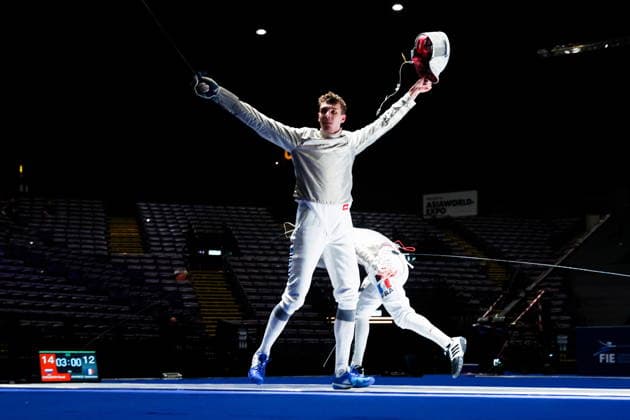 CHINA, HONG KONG - JULY 27, 2026: Russia s Pavel Graudyn (front) and France s Sebastien Patrice compete in the men s individual sabre event at the 2026 Kerry Fencing World Championships. Mikhail Sinitsyn TASS  95533966