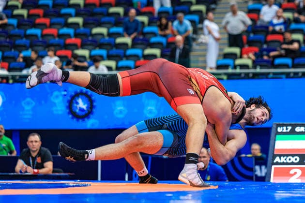 U17, U 17 Wrestling World Championships 110kg GR - Tymofii Prykhodko (UKR) df. Aliakbar Ali Akoo (IRI) *** U17 Wrestling World Championships, 110 kg Greco-Roman: Tymofii Prykhodko (UKR) defeated Aliakbar Ali Akoo (IRI) by fall Copyright: xUnitedxWorldxWrestlingx xAmirrezx UWW-U17-WC-BAKU-2026