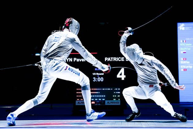 CHINA, HONG KONG - JULY 27, 2026: Russia s Pavel Graudyn (L) and France s Sebastien Patrice compete in the men s individual sabre event at the 2026 Kerry Fencing World Championships. Mikhail Sinitsyn TASS  95534048