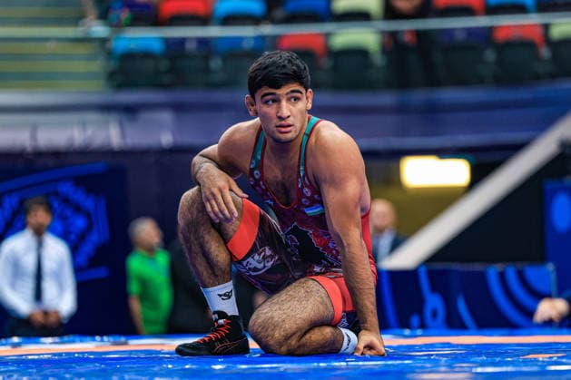 U17, U 17 Wrestling World Championships 80kg GR - Abdulaziz Kholmirzaev (UZB) *** U17 Wrestling World Championships, 80 kg, Greco-Roman: Abdulaziz Kholmirzaev (UZB) Copyright: xUnitedxWorldxWrestlingx xAmirrezx UWW-U17-WC-BAKU-2026