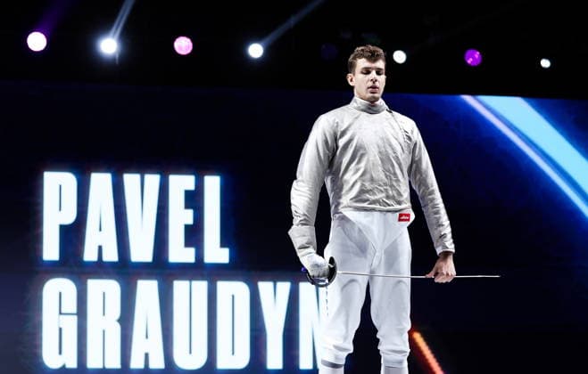 CHINA, HONG KONG - JULY 27, 2026: Russia s Pavel Graudyn during the men s individual sabre event at the 2026 Kerry Fencing World Championships. Mikhail Sinitsyn TASS  95535606