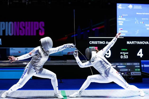 CHINA, HONG KONG - JULY 27, 2026: Italy s Anna Cristino (L) and Russia s Marta Martyanova compete in the ladies individual foil event at the 2026 Kerry Fencing World Championships 2026 Fencing World Championships In Hong Kong  - ZUMAt113 20260727_zaa_t113_272 Copyright: xMikhailxSinitsynx