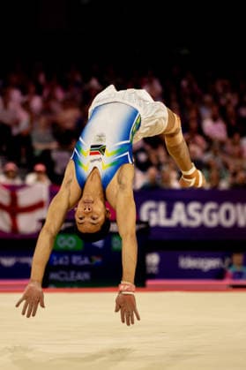 GLASGOW, SCOTLAND - JULY 27: Daniel MCLEAN of South Africa competes in the Men’s Floor Exercise Final at The Arena, Glasgow on July 27, 2026 in Glasgow, Scotland. (Photo by Claire Jeffrey Sports Press Photo)  Copyright: xClairexJeffreyx xSPPx Sportspressphoto_SPR197851