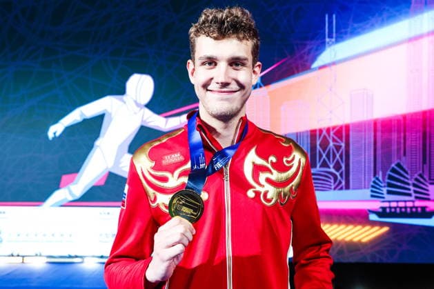 CHINA, HONG KONG - JULY 27, 2026: 1st placed Pavel Graudyn of Russia poses with his medal during the award ceremony for the men s individual sabre event at the 2026 Kerry Fencing World Championships. Mikhail Sinitsyn TASS  95535947