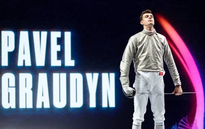 CHINA, HONG KONG - JULY 27, 2026: Russia s Pavel Graudyn during the men s individual sabre event at the 2026 Kerry Fencing World Championships. Mikhail Sinitsyn TASS  95536154