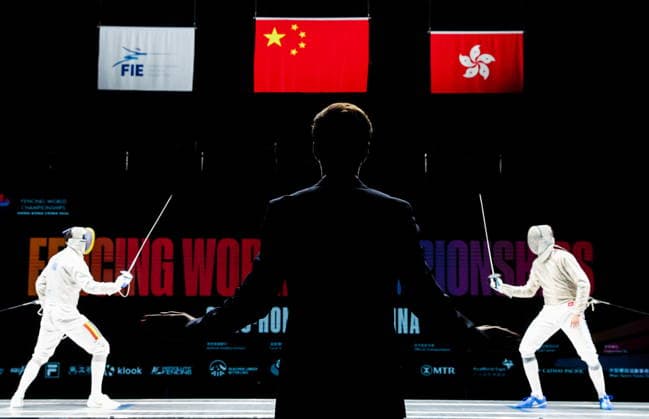CHINA, HONG KONG - JULY 27, 2026: Romania s Radu Nitu (L) and Russia s Pavel Graudyn compete in the men s individual sabre event at the 2026 Kerry Fencing World Championships 2026 Fencing World Championships In Hong Kong  - ZUMAt113 20260727_zaa_t113_326 Copyright: xMikhailxSinitsynx