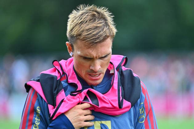 Joao PALHINHA (Bayern Muenchen), Aktion,Einzelbild,angeschnittenes Einzelmotiv,Portraet,Portrait,Porträt. Oeffentliches Training FC Bayern Muenchen im Trainingslager in Rottach Egern am 27.07.2026. Fussball 1. Bundesliga,Saison 2026 2027. *** Joao PALHINHA Bayern Munich, Action, Single Frame, Cropped Single Shot, Portrait,Portrait: FC Bayern Munich public training session at the training camp in Rottach-Egern on July 27, 2026; Soccer, Bundesliga 1, 2026–2027 season