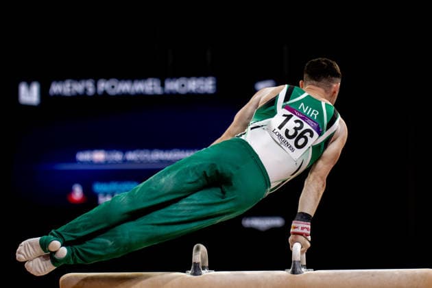 GLASGOW, SCOTLAND - JULY 27: Rhys McCLENAGHAN of Northern Ireland competes in the Men’s Pommel Horse Final at The Arena, Glasgow on July 27, 2026 in Glasgow, Scotland. (Photo by Claire Jeffrey Sports Press Photo)  Copyright: xClairexJeffreyx xSPPx Sportspressphoto_SPR197898