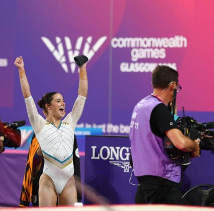 July 27, 2026, Glasgow, Scotland, Great Britain: KATE McDONALD of Australia reacts to her stellar performance in the Artistic Gymnastics Women s Uneven Bars Final of the Commonwealth Games Glasgow 2026 at the Tollcross International Swimming Centre in Glasgow, Scotland. Glasgow Great Britain - ZUMAc179 20260727_zep_c179_019 Copyright: xMickaelxChavetx