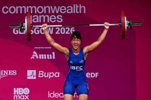 COM26 WEIGHTLIFTING, Anoni Faumui of Samoa competes during the Women™s 58kg Weightlifting Final at the at the SEC Armadillo during the Glasgow 2026 Commonwealth Games in Glasgow, Scotland, Monday, July 27, 2026. ( NO ARCHIVING, EDITORIAL USE ONLY Glasgow Scotland United Kingdom  Copyright: xDEANxLEWINSx 20260728187023440603