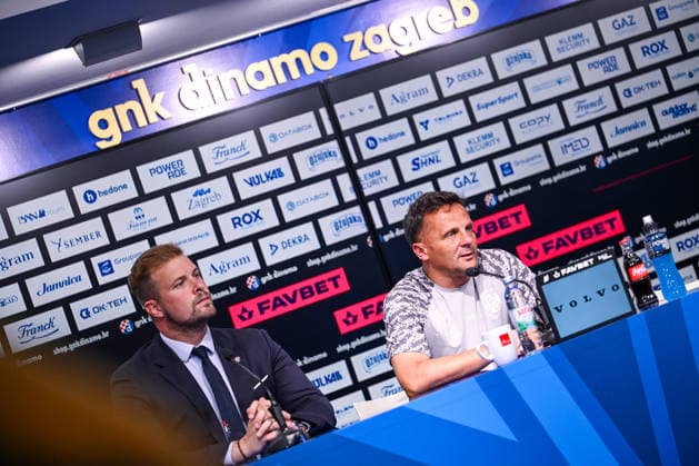 press conference, PK, Pressekonferenz of GNK Dinamo Head coach of Dinamo Mario Kovacevic speaks during a press conference ahead of the UEFA Champions League second qualifying round, second leg match between GNK Dinamo Zagreb and FC Thun in Zagreb, Croatia, on July 27, 2026.  IgorxSoban PIXSELL