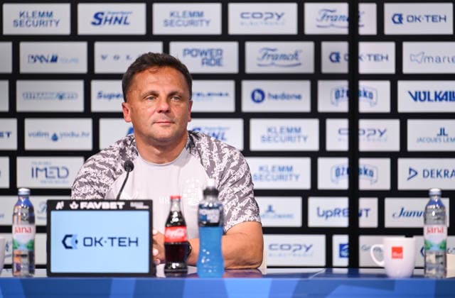 press conference, PK, Pressekonferenz of GNK Dinamo Head coach of Dinamo Mario Kovacevic speaks during a press conference ahead of the UEFA Champions League second qualifying round, second leg match between GNK Dinamo Zagreb and FC Thun in Zagreb, Croatia, on July 27, 2026.  IgorxSoban PIXSELL