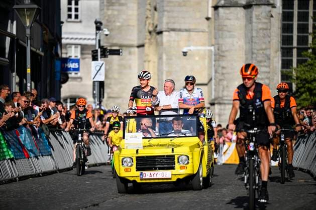 Na-Tourcriterium Aalst - 27 07 2026 AALST, BELGIUM - JULY 27 : Lucien Van Impe, Herregodts Rune (BEL) of UAE Team Emirates XRG, Evenepoel Remco (BEL) of Red Bull BORA Hansgrohe during the 89th edition of the post Tour de France criterium of Aalst cycling race on July 27, 2026 in Aalst, Belgium, 27 07 2026 Aalst Belgium  Copyright: xTomasxSiskx