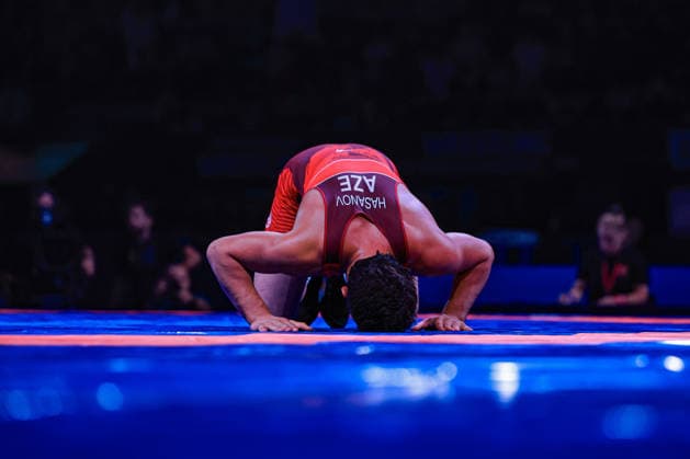 U17, U 17 Wrestling World Championships 80kg GR - Isfahan Hasanov (AZE) *** U17 Wrestling World Championships, 80 kg Greco-Roman: Isfahan Hasanov (AZE) Copyright: xUnitedxWorldxWrestlingx xAmirrezx UWW-U17-WC-BAKU-2026