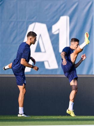 Training of GNK Dinamo Bruno Goda and Mislav Orsic of Dinamo during a training session ahead of the UEFA Champions League second qualifying round second leg match against Thun in Zagreb, Croatia, on July 27, 2026.  IgorxSoban PIXSELL