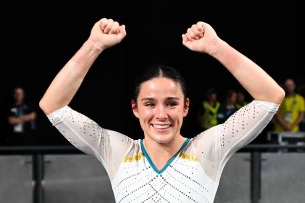 COM26 ARTISTIC GYMNASTICS, Kate McDonald of Australia reacts after winning in the Artistic Gymnastics Women™s Uneven Bars Final during the Glasgow 2026 Commonwealth Games at the Glasgow International Arena in Glasgow, Scotland, Monday, July 27, 2026. ( NO ARCHIVING, EDITORIAL USE ONLY Glasgow Scotland United Kingdom  Copyright: xLUKASxCOCHx 20260728178204047916