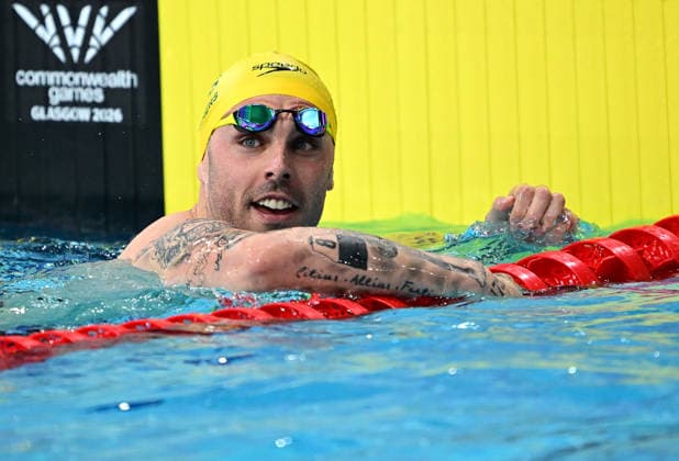 COM26 SWIMMING FINALS, Kyle Chalmers of Australia reacts following the Mens 100m Freestyle Semi-Final at the Glasgow 2026 Commonwealth Games at the Tollcross International Swimming Centre in Glasgow, Scotland, Monday, July 27, 2026. ( NO ARCHIVING, EDITORIAL USE ONLY Glasgow Scotland United Kingdom  Copyright: xDEANxLEWINSx 20260728130461473770